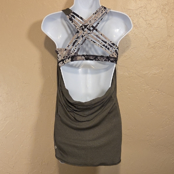 lululemon athletica Tops - Lululemon Strappy Back Tank with Snakeskin Accent - Olive Size 6